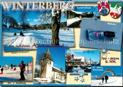 AK / Ansichtskarte Winterberg_Hochsauerland Wintersportplatz Rodeln Kurpark Skipiste Kurmittelhaus Bobbahn Waltenberg Skischanze Winterberg_Hochsauerland