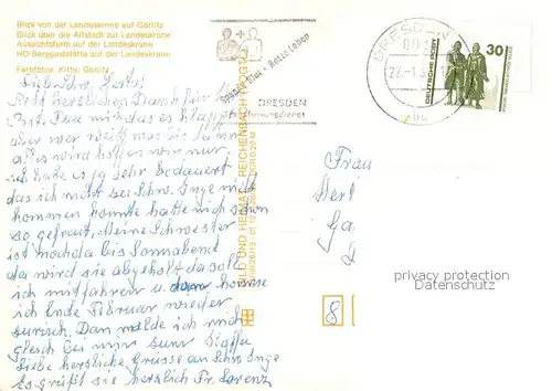 AK / Ansichtskarte Goerlitz_Sachsen Blick von der Landeskrone Aussichtsturm HO Berggaststaette Goerlitz Sachsen