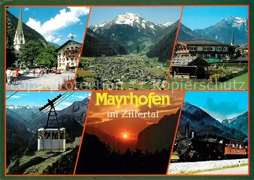 AK / Ansichtskarte Mayrhofen_Zillertal Ortspanorama Gruenberg Europahaus Penken Seilbahn Abendstimmung Mayrhofen_Zillertal