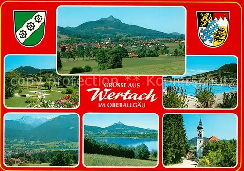 AK / Ansichtskarte Wertach Panorama Minigolf Schwimmbad See Kirche Wertach