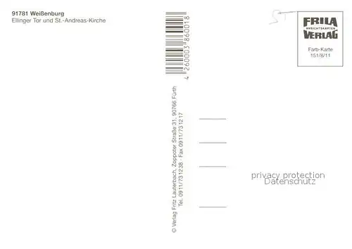 AK / Ansichtskarte Weissenburg_Bayern Ellinger Tor und St Andreas Kirche Weissenburg Bayern