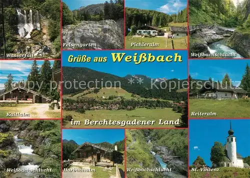 AK / Ansichtskarte Weissbach_Alpenstrasse Wasserfall Felsengarten Pichleralm Weissbachschlucht Kaitlalm Panorama Reiteralm Harbachalm St Vinzenz Weissbach_Alpenstrasse