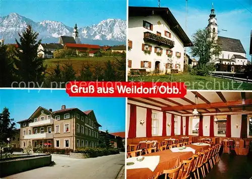 AK / Ansichtskarte Weildorf_Oberbayern Kirche Gasthof Stockhauser Restaurant Weildorf Oberbayern