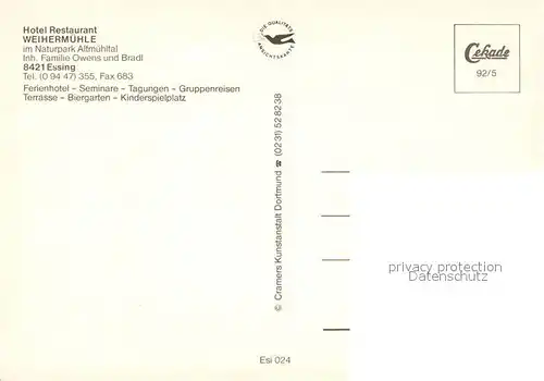 AK / Ansichtskarte Essing Weihermuehle Gaststube Fliegeraufnahme Essing