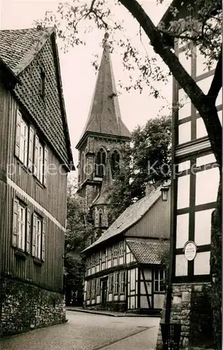 AK / Ansichtskarte Wernigerode_Harz Partie am Klint Altstadt Fachwerkhaeuser Kirche Wernigerode Harz