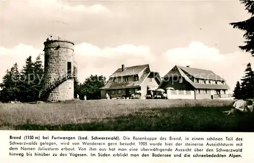 AK / Ansichtskarte Brend_Schwarzwald Berggasthof zum Brendturm Franckh Chronik Karte Brend Schwarzwald