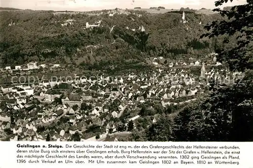 AK / Ansichtskarte Geislingen_Steige Panorama Franckh Chronik Karte Geislingen_Steige