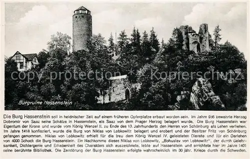 AK / Ansichtskarte Misto_Platz_Erzgebirge Burgruine Hassenstein Misto_Platz_Erzgebirge