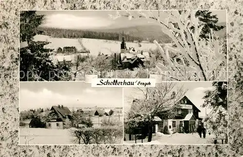 AK / Ansichtskarte Schellerhau Ortsansicht mit Kirche Gaststaette Winterlandschaft Schellerhau