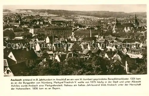 AK / Ansichtskarte Ansbach_Mittelfranken Stadtpanorama Franckh Chronik Karte Ansbach Mittelfranken