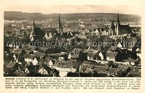AK / Ansichtskarte Ansbach_Mittelfranken Stadtpanorama Franckh Chronik Karte Ansbach Mittelfranken