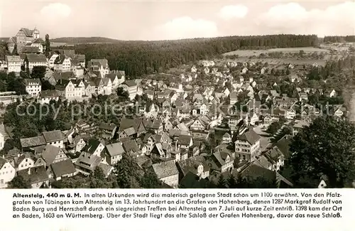 AK / Ansichtskarte Altensteig_Schwarzwald Stadtpanorama mit Burg Geschichte Franckh Chronik Karte Altensteig_Schwarzwald