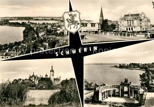 AK / Ansichtskarte Schwerin_Mecklenburg Pfaffenteich Ziegelsee Staatstheater Dom Schloss Paedagogische Schule Schweriner See Schwerin_Mecklenburg