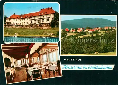 AK / Ansichtskarte Herzogau_Waldmuenchen Kurheim Erholungsheim Speisesaal Landschaftspanorama Herzogau Waldmuenchen