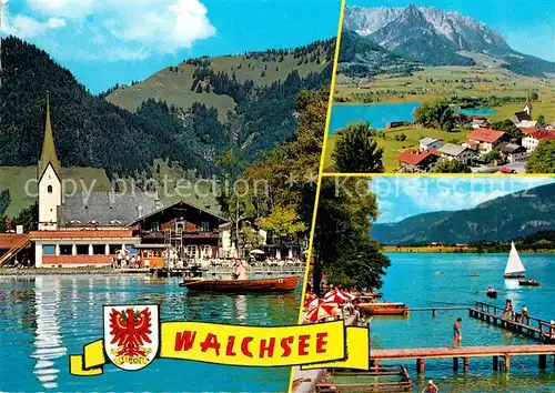 AK / Ansichtskarte Walchsee_Tirol Ansicht vom See aus Badestrand Landschaftspanorama Alpen Walchsee Tirol