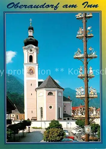 AK / Ansichtskarte Oberaudorf Katholische Pfarrkirche Maibaum Oberaudorf