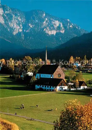 AK / Ansichtskarte Bayerisch_Gmain Pfarrkirche St Nikolaus von der Fluee mit Untersberg Berchtesgadener Alpen Bayerisch Gmain