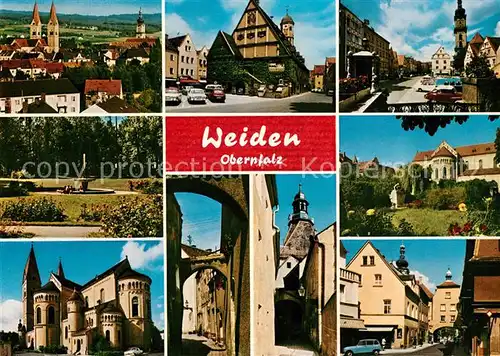 AK / Ansichtskarte Weiden_Oberpfalz Ortsmotive Kirche Parkanlage Brunnen Gasse Altstadt Weiden Oberpfalz