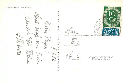 AK / Ansichtskarte Bacharach_Rhein Panorama Bacharach Rhein