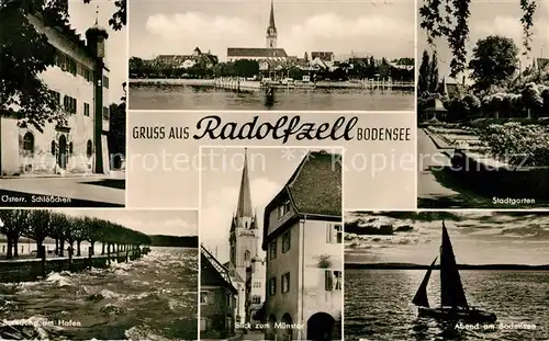 AK / Ansichtskarte Radolfzell_Bodensee Muenster Hafen Schloesschen Stadtgarten Abend am Bodensee Radolfzell Bodensee