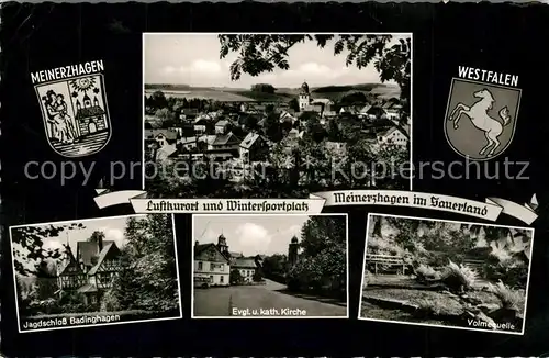 AK / Ansichtskarte Meinerzhagen Jagdschloss Badinghagen Volmequelle Kirche Panorama Meinerzhagen