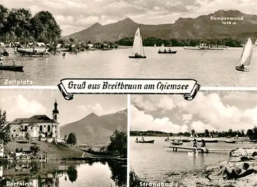 AK / Ansichtskarte Breitbrunn_Chiemsee Zeltplatz Kampenwand Dorfkirche Strandbad Breitbrunn Chiemsee