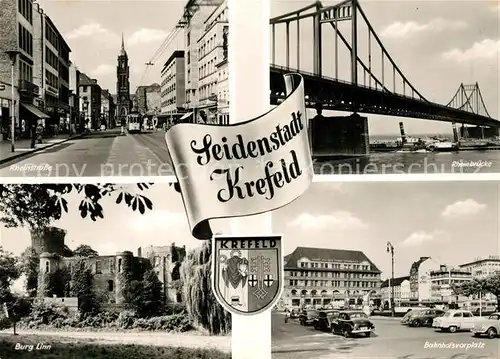 AK / Ansichtskarte Krefeld Burg Linn Bahnhofsvorplatz Rheinbruecke Rheinstrasse Krefeld