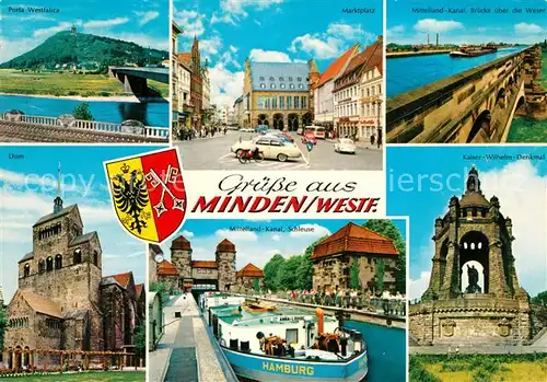 AK / Ansichtskarte Minden_Westfalen Porta Westfalica Marktplatz Mittelland Kanal Bruecke Kaiser Wilhelm Denkmal Schleuse Dom  Minden_Westfalen