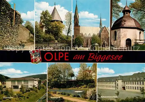 AK / Ansichtskarte Olpe_Biggesee Hexenturm Martinskirche Rochuskapelle Stadthalle Stadtpark Olpe Biggesee