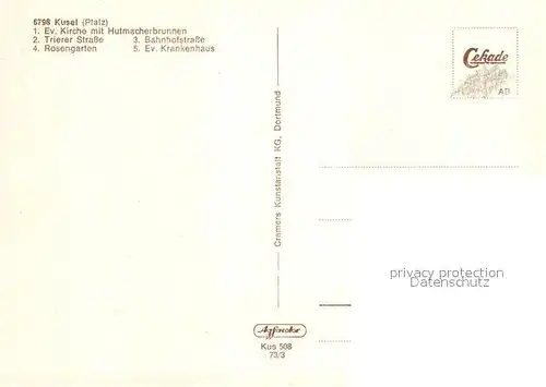 AK / Ansichtskarte Kusel Panorama Kirche Hutmacherbrunnen Trierer Strasse Rosengarten Kusel