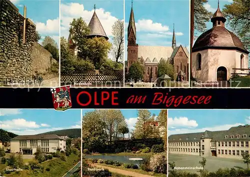 AK / Ansichtskarte Olpe_Biggesee Ehrenmal Hexenturm Martinskirche Rochuskapelle Stadthalle  Olpe Biggesee