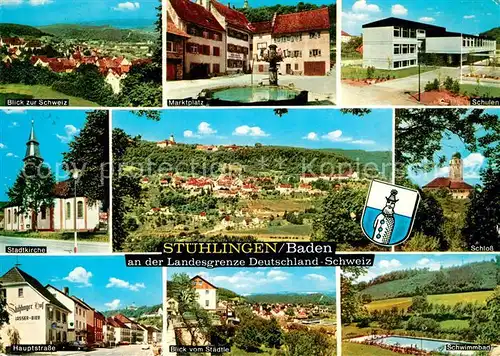 AK / Ansichtskarte Stuehlingen Deutschland Schweiz Marktplatz Stadtkirche Schwimmbad Stuehlingen