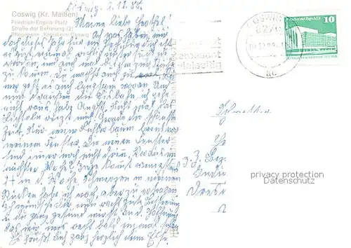 AK / Ansichtskarte Coswig_Sachsen Friedrich Engels Platz Strasse der Befreiung Pflegeheim Kreisheim Coswig Sachsen