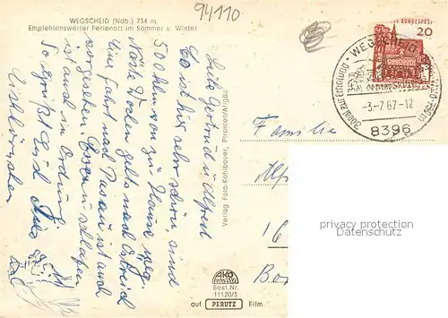 AK / Ansichtskarte Wegscheid_Niederbayern  Wegscheid Niederbayern