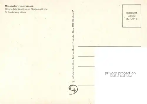 AK / Ansichtskarte Muennerstadt Fliegeraufnahme Stadtpfarrkirche St. Maria Magdalena Muennerstadt