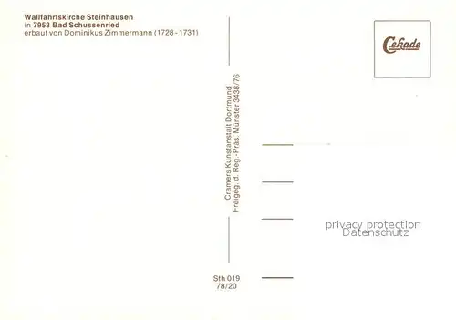 AK / Ansichtskarte Bad_Schussenried Wallfahrtskirche Steinhausen Bad_Schussenried