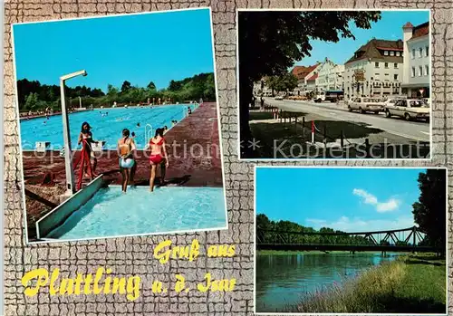 AK / Ansichtskarte Plattling_Isar_Bayern Freibad Bruecke Plattling_Isar_Bayern