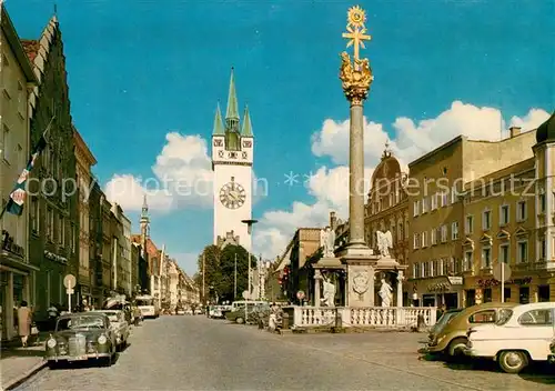 AK / Ansichtskarte Straubing Theresienplatz Stadtturm Dreifaltingkeits Saeule Straubing