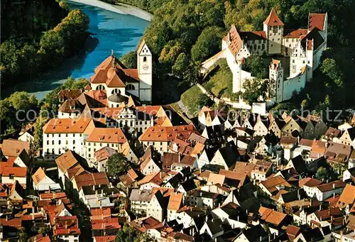AK / Ansichtskarte Fuessen_Allgaeu Altstadt mit Hohem Schloss und ehem Kloster St Mang Fliegeraufnahme Fuessen Allgaeu