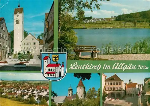 AK / Ansichtskarte Leutkirch_Allgaeu Marktplatz Badesee Panorama Schloss Rathaus 