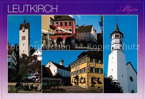 AK / Ansichtskarte Leutkirch_Allgaeu Turm Rathaus Marktplatz Kirche 