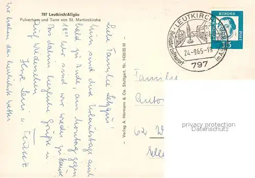 AK / Ansichtskarte Leutkirch_Allgaeu Pulverturm und Turm der St Martinskirche 