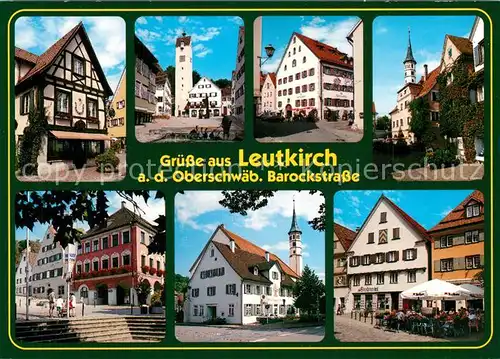 AK / Ansichtskarte Leutkirch_Allgaeu Fachwerk Marktplatz Rathaus Kirche Strassencafe 