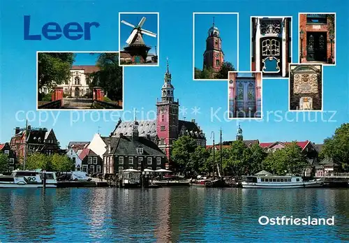 AK / Ansichtskarte Leer_Ostfriesland Hafenpartie Schloss Windmuehle Kirche Inneres Leer_Ostfriesland
