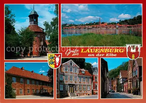 AK / Ansichtskarte Lauenburg_Elbe Roter Turm Stadtblick Rathaus Gasse Lauenburg Elbe