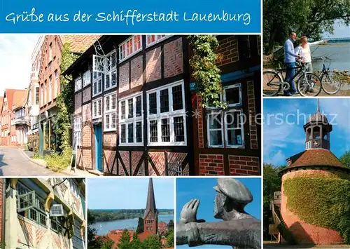 AK / Ansichtskarte Lauenburg_Elbe Fachwerkhaeuser Elbestrand Kirche Der Rufer Schlossturm Lauenburg Elbe