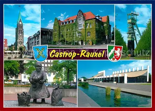 AK / Ansichtskarte Castrop Rauxel Kirche Schloss Erinpark Skulptur Stadthalle Castrop Rauxel