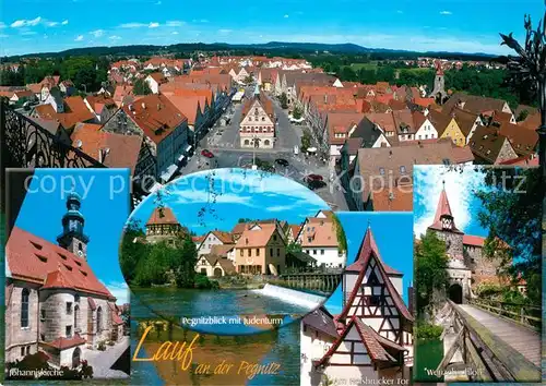 AK / Ansichtskarte Lauf_Pegnitz Panorama Johanniskirche Pegnitzpartie mit Judenturm Wenzelsschloss Lauf Pegnitz