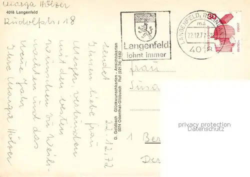 AK / Ansichtskarte Langenfeld_Rheinland Hauptstr Freizeitbad Hauptstr Holstein Str Jugendheim Post Joh Gutenberg Schule Volksgarten Langenfeld_Rheinland