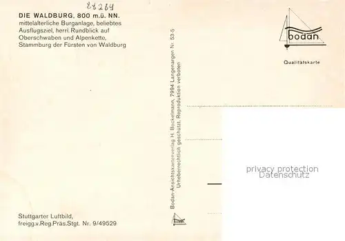 AK / Ansichtskarte Waldburg_Wuerttemberg Fliegeraufnahme mit der Waldburg Waldburg Wuerttemberg